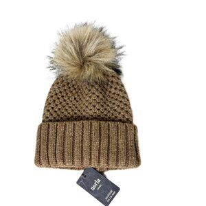 Norla Canada alpaca wool blend Pom Pom camel tan knit beanie hat NWT
